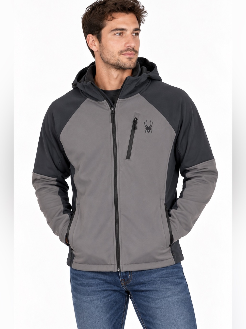 Spyder Gray & Black Full Zip Hooded Jacket – Size Small